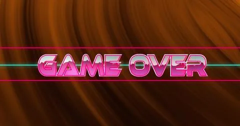 Image of glitch effect over game over text against orange digital wave on black Stock Illustration