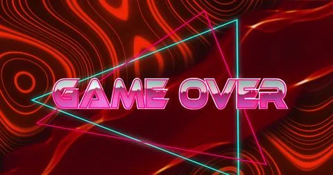 Image of glitch effect over game over text banner against red digital wave on Stock Photos