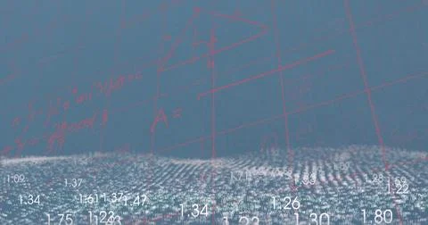 Image of glitter, numbers and math formulas on blue background Stock Photos