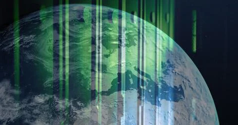 Image of a globe against computer server room Foto stock