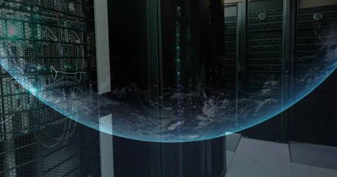 Image of a globe against computer server room Stock Photos
