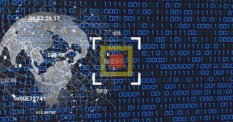 Image of globe and binary code on black background Stock Illustration