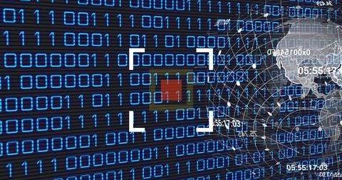 Image of globe and binary code on black background Stock Illustration