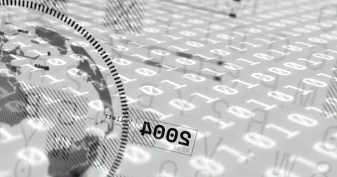 Image of globe and binary coding over white background Stock Illustration