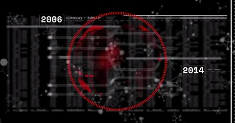 Image of globe and data processing on black background イラスト素材
