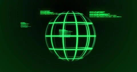 Image of globe and data processing on dark green background Illustrazione stock