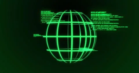 Image of globe and data processing on dark green background Illustrazione stock