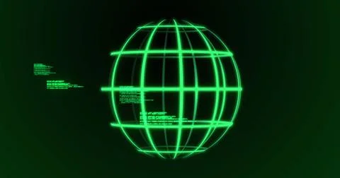 Image of globe and data processing on dark green background Illustrazione stock