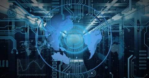 Image of globe and data processing over computer servers 스톡 일러스트