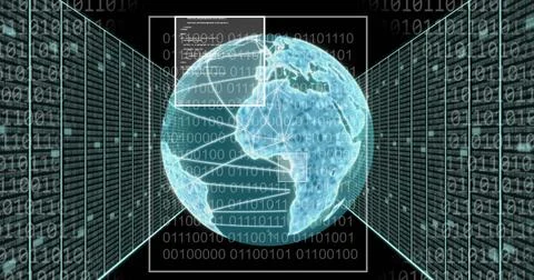 Image of globe and data processing over servers Stockillustratie