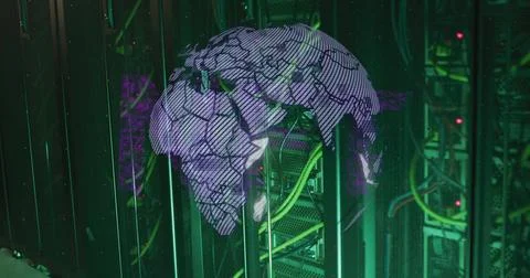 Image of globe and data processing over computer servers Stock Illustration