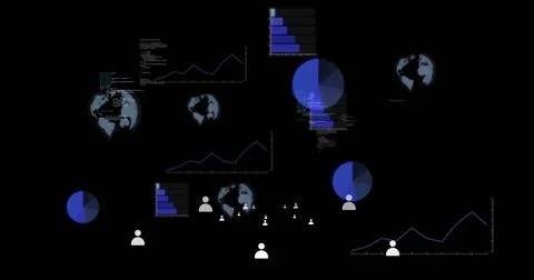 Image of globe and data processing over dark background Stockfoto's