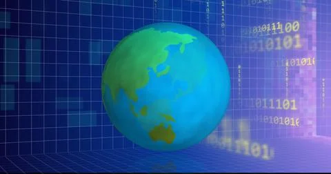 Image of globe and data processing over binary coding 스톡 사진
