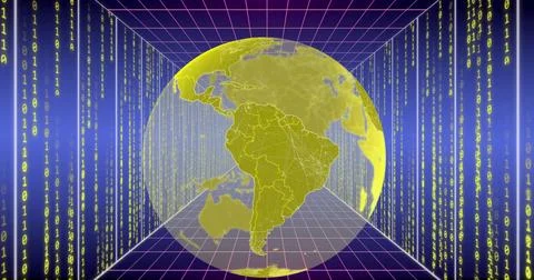 Image of globe and data processing over grid 写真素材