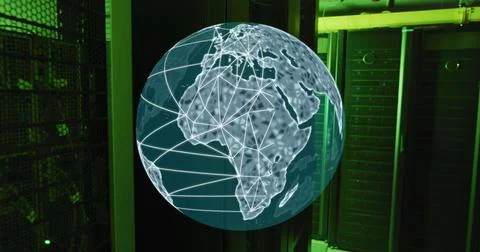 Image of globe and data processing over computer servers 스톡 사진