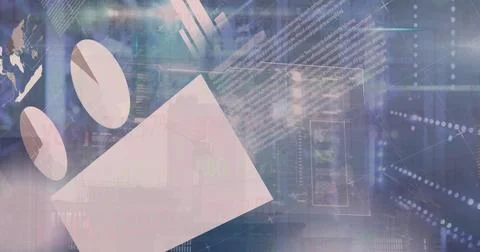 Image of globe and data processing on graphs and charts over computer server Foto stock