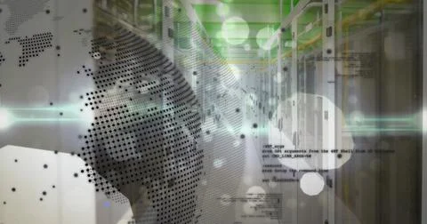 Image of globe and data processing over computer servers Foto stock