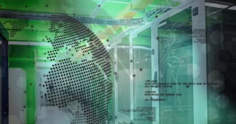 Image of globe and data processing over computer servers 스톡 사진