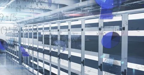 Image of globe and data processing over server room Foto stock