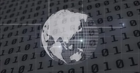 Image of globe and data processing over dark background Stock Photos