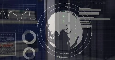 Image of globe and data processing over computer servers Stock Photos