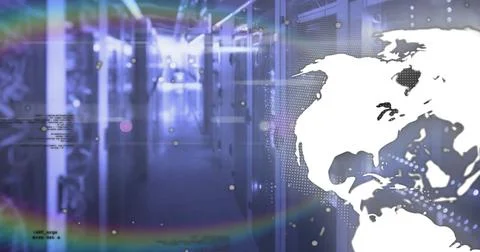 Image of globe and data processing over computer servers Foto stock