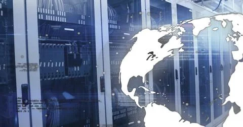 Image of globe and data processing over computer servers Stock Photos