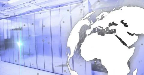 Image of globe and data processing over computer servers 写真素材