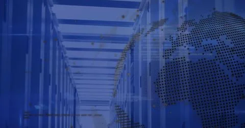 Image of globe and data processing over computer servers Foto stock