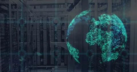 Image of globe and data processing over computer servers Foto stock