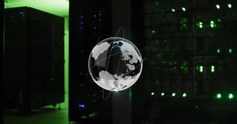 Image of globe and data processing over computer servers Foto stock