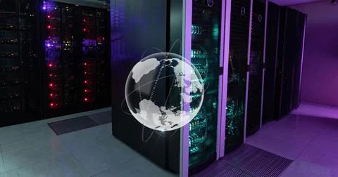 Image of globe and data processing over computer servers Foto stock
