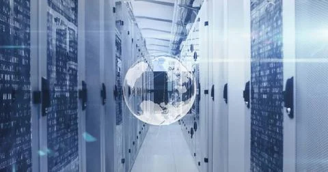 Image of globe and data processing over computer servers 스톡 사진