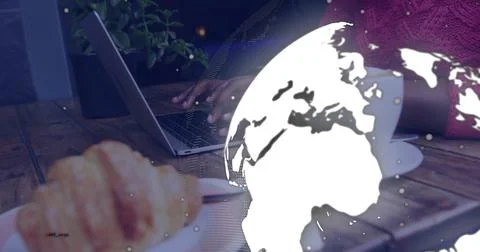 Image of globe and data processing over laptop Stock Photos