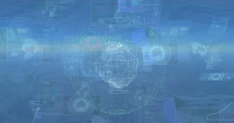 Image of globe and data processing over dark background Stock Photos