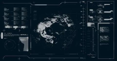 Image of globe and data processing over black background Stock Photos