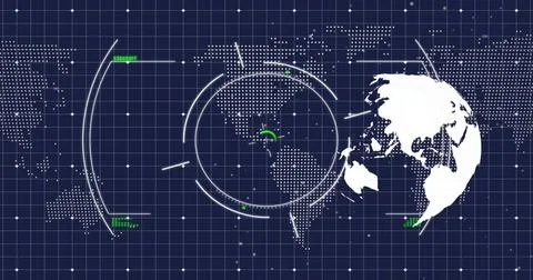 Image of globe and data processing over dark background Stock Photos