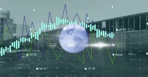 Image of globe and data processing over binary coding Stock Photos