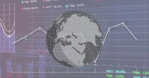 Image of globe and digital data processing over black background Stock Illustration