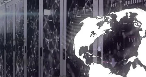 Image of globe and digital data processing over computer servers Illustrazione stock