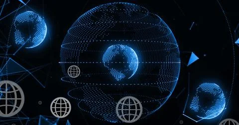 Image of globe and digital data processing over black background イラスト素材