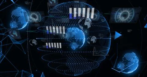 Image of globe and digital data processing over black background Stock Illustration