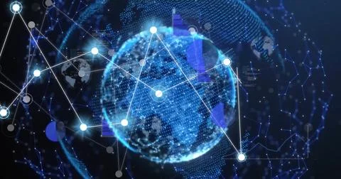 Image of globe and digital data processing over black background イラスト素材