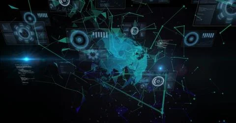 Image of globe and digital data processing over black background 스톡 일러스트