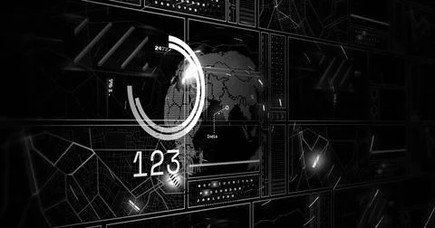 Image of globe and digital data processing over black background イラスト素材
