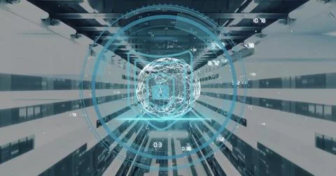 Image of globe and digital data processing over computer servers Stock Photos