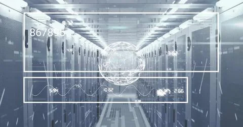 Image of globe and digital data processing over computer servers 스톡 사진