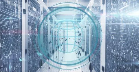 Image of globe and digital data processing over computer servers Stock Photos