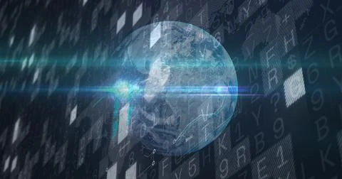 Image of globe and financial data processing over black background Stock Illustration
