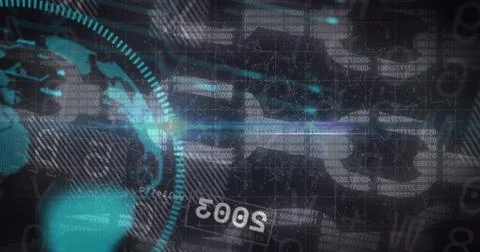 Image of globe and financial data processing over black background Stock Illustration